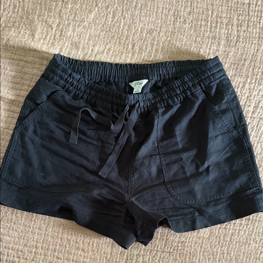 J. Crew Black Drawstring Linen-Blend Women's Shorts